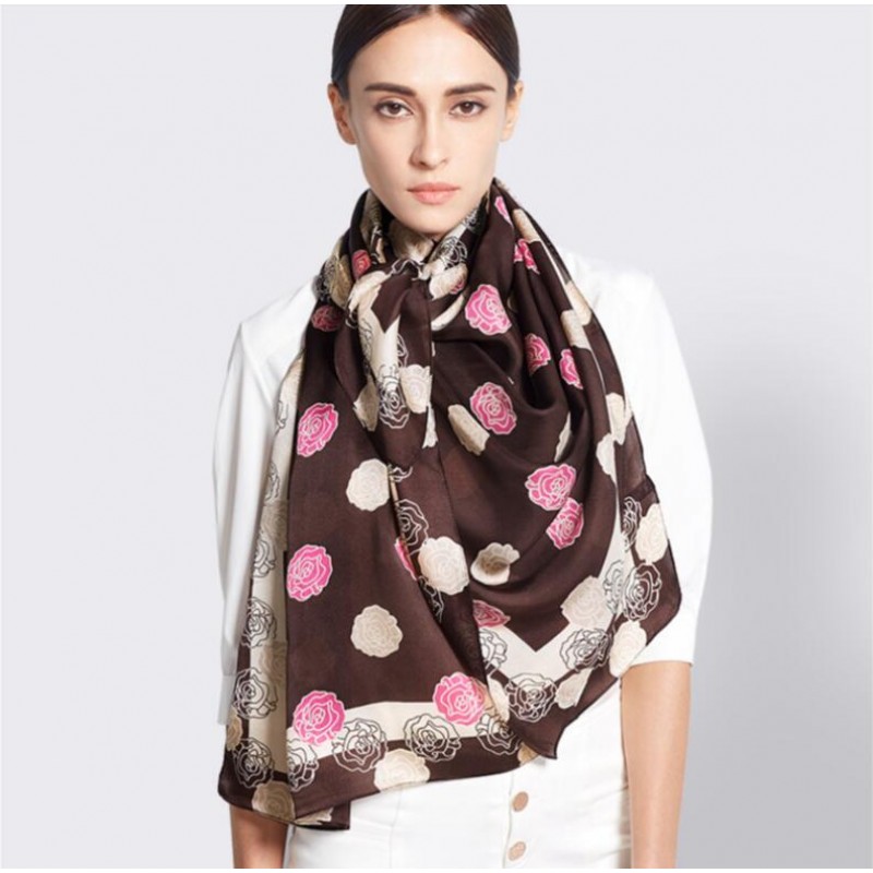 Pure Silk Scarf Coffee Pastel Dot Print Women Summer Scarf